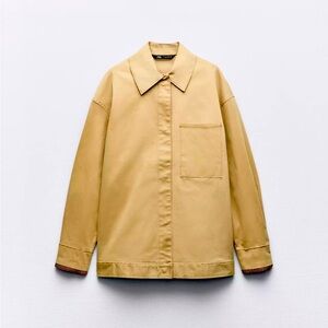 Zara Striped Cuff Overshirt Jacket Size Large Taupe Brown